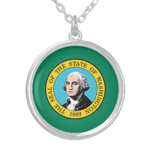 Washington State Flag Silver Plated Necklace