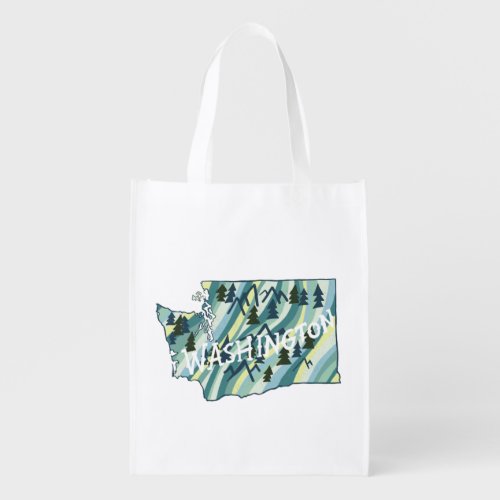 Washington State Illustrated Map Grocery Bag