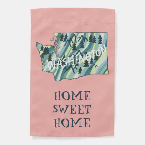 Washington State Illustrated Map Home Sweet Home   Garden Flag