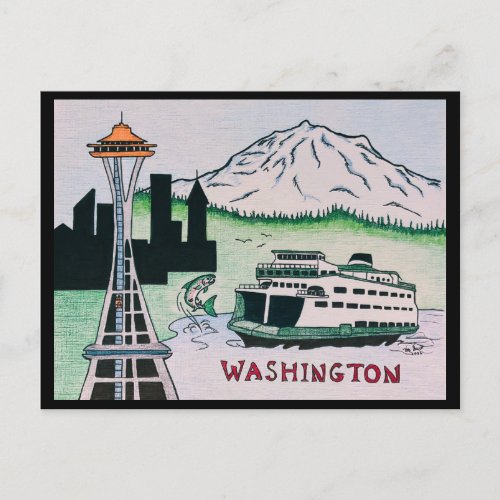 Washington State Illustration Postcard