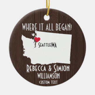 Washington State Love Custom Map New Couple Ceramic Ornament