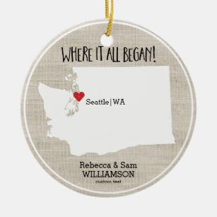 Washington State Love Custom Map New Couple Ceramic Ornament