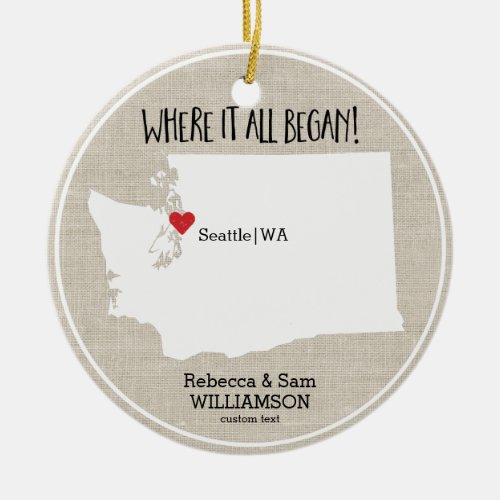 Washington State Love Custom Map New Couple Ceramic Ornament