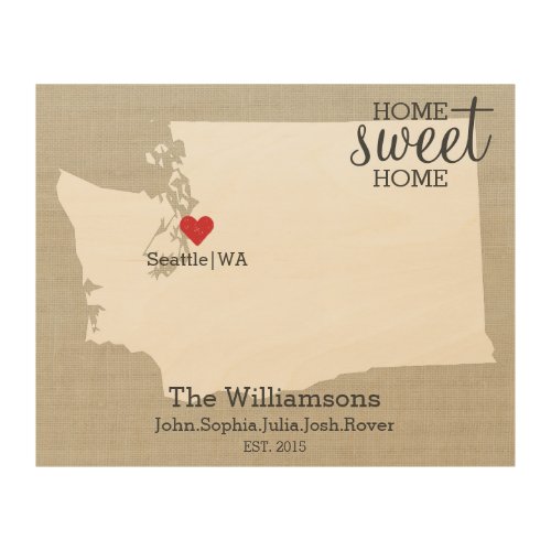Washington State Map Custom Family Name  Year Wood Wall Decor