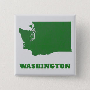 Washington State Map Green and White Square Button