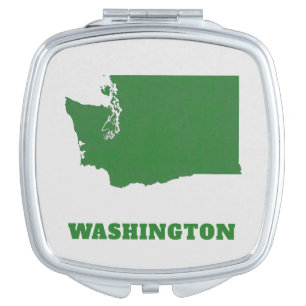 Washington State Map Green and White Square Button Compact Mirror