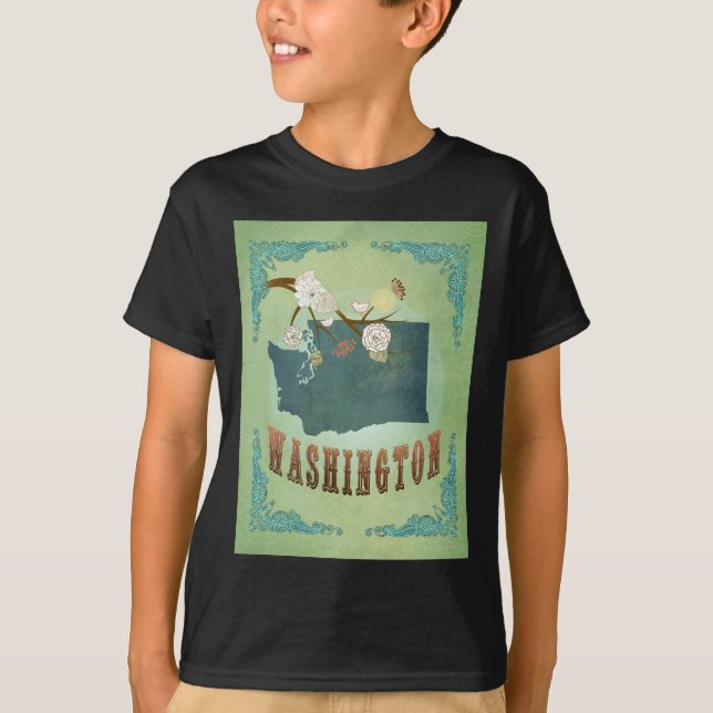 Washington State Map – Green T-Shirt (Front)