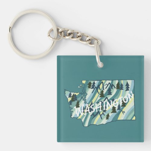 Washington State Map Illustration Keychain