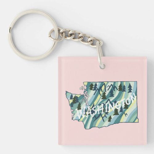 Washington State Map Illustration Keychain