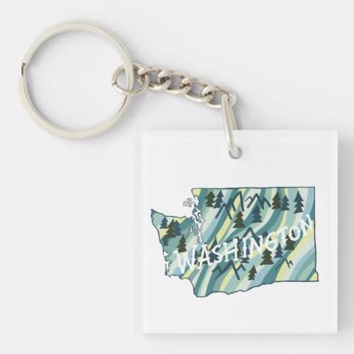 Washington State Map Illustration Keychain