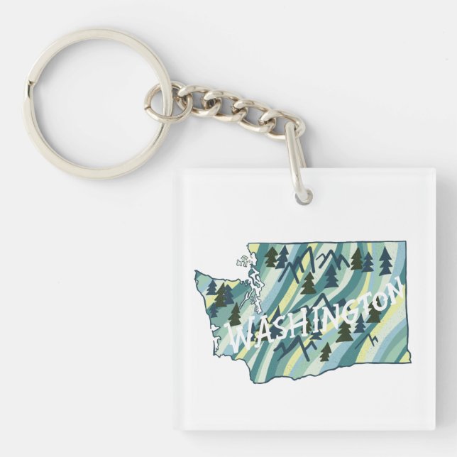 Washington State Map Illustration Keychain (Front)