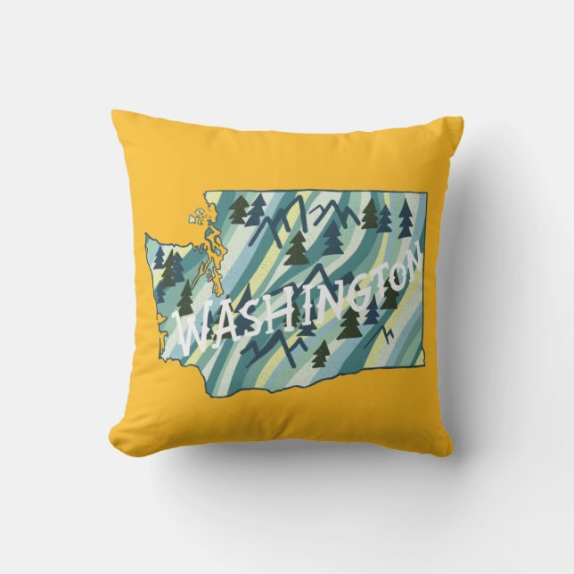 Washington State Map Illustration Throw Pillow (Front)