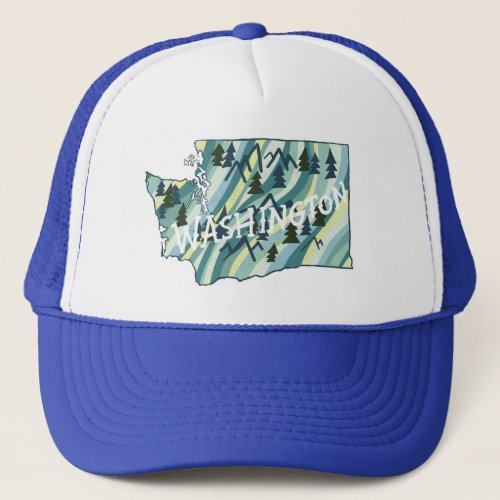 Washington State Map Illustration Trucker Hat