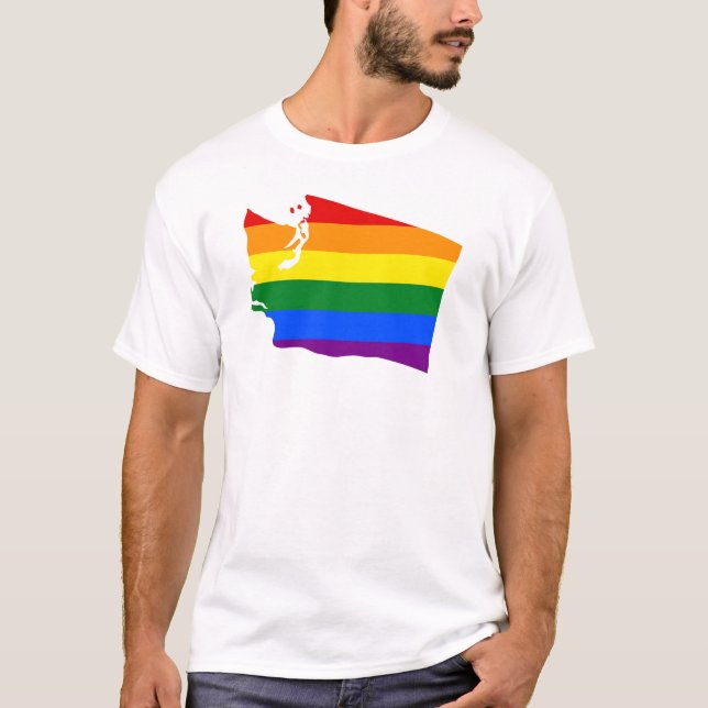 Washington State Map LGBT Flag Gay Pride Awareness T-Shirt (Front)