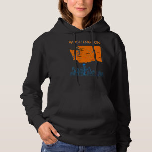 Washington State Map Major Cities City Skyline Of Hoodie