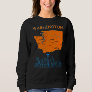 Washington State Map Major Cities City Skyline Of  Sweatshirt