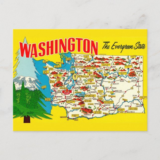 Washington State Map Postcard (Front)
