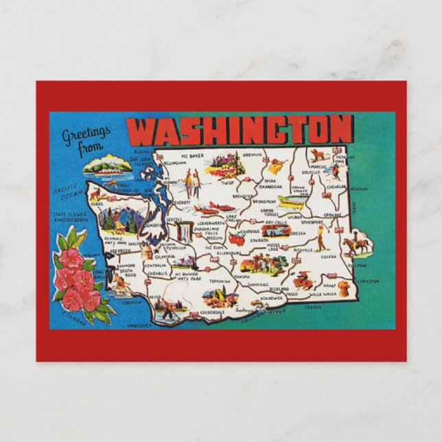 Washington State Map Postcard (Front)