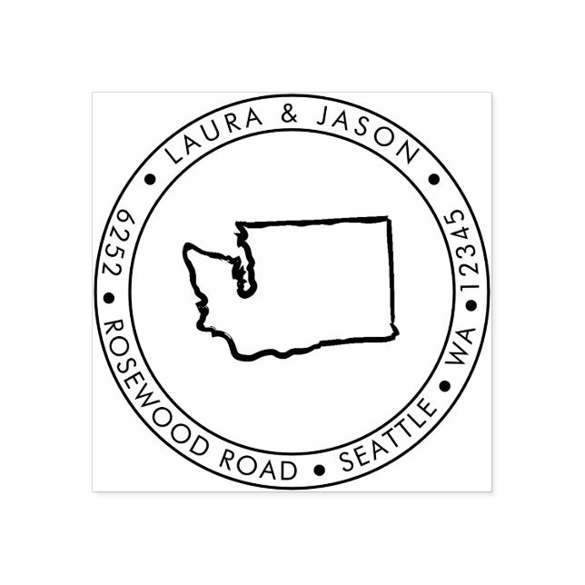 Washington State Map Return Address Wood Rubber Stamp (Imprint)