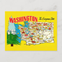 Washington State Map Vintage Postcard