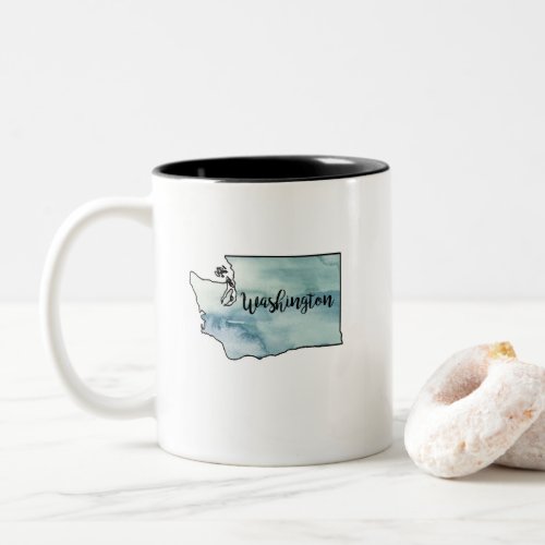 Washington State Map Watercolor Two_Tone Coffee Mug