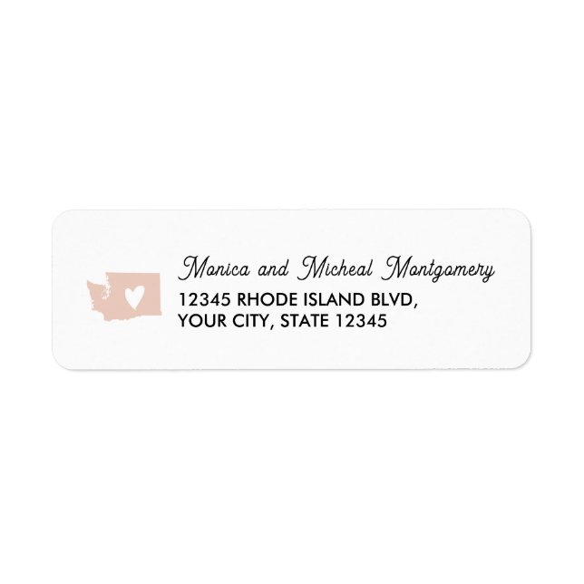 WASHINGTON State Map with Heart - ANY COLOR   Label (Front)