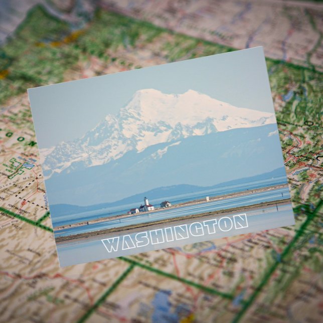Washington State Mount Baker and Lighthouse Travel Postcard (In Situ Map)