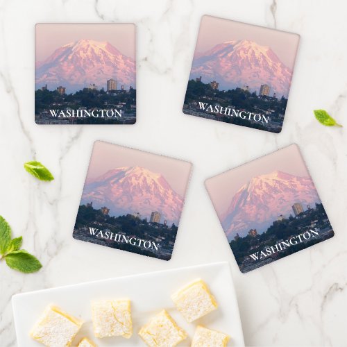 Washington State Mount Rainier Alpenglow Coaster Set