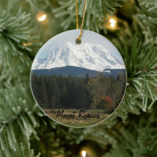 Washington State Mount Rainier Landscape Ceramic Ornament