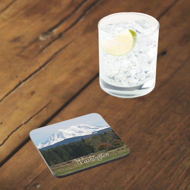 Washington State Mount Rainier Landscape Photo Beverage Coaster (In Situ)