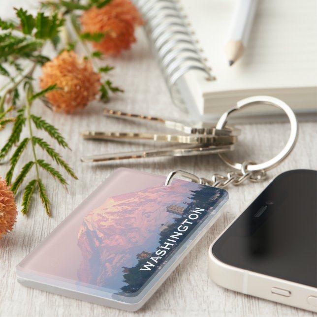 Washington State Mount Rainier Photo Keychain (Front Right)