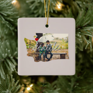 Washington State Photo insert and town name Ceramic Ornament