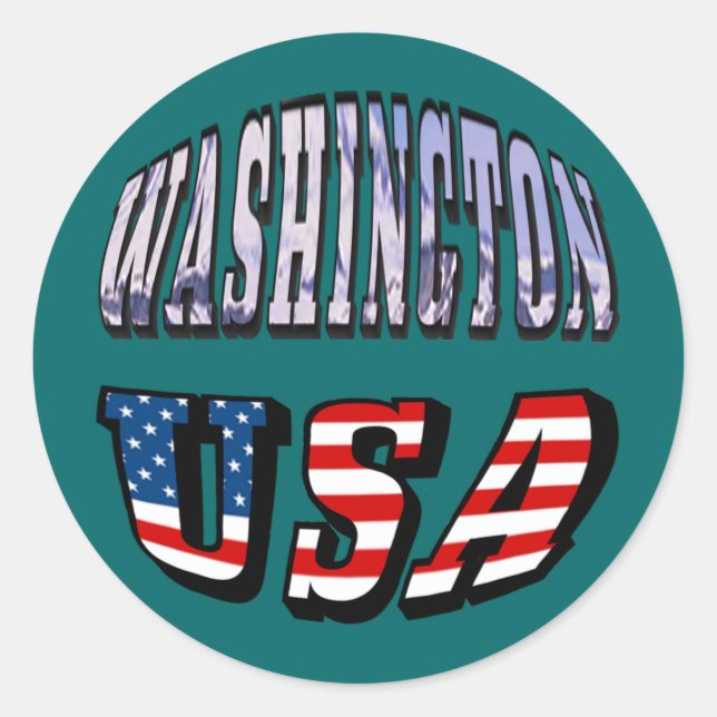 Washington State Picture and USA Flag Text Classic Round Sticker (Front)