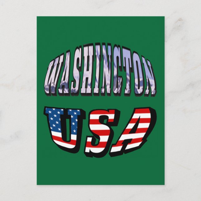 Washington State Picture and USA Flag Text Postcard (Front)