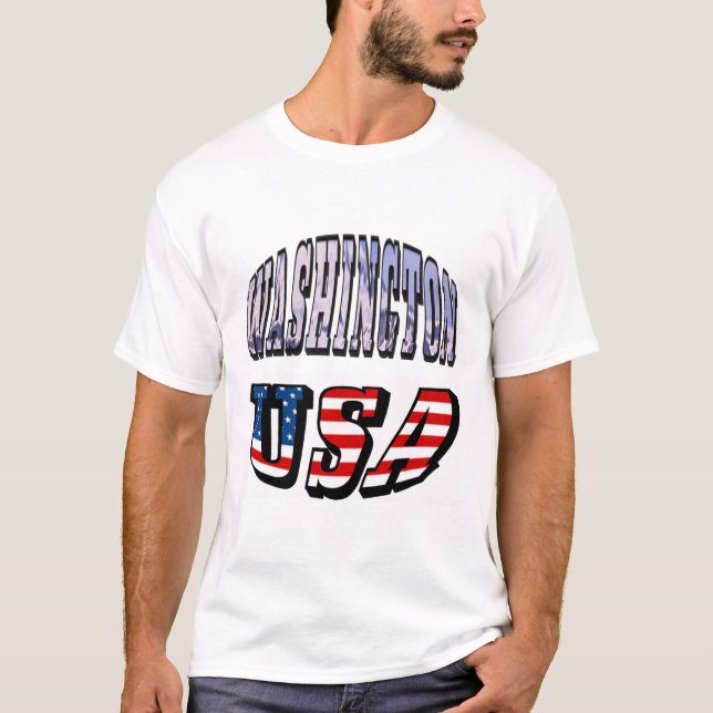 Washington State Picture and USA Flag Text T-Shirt (Front)