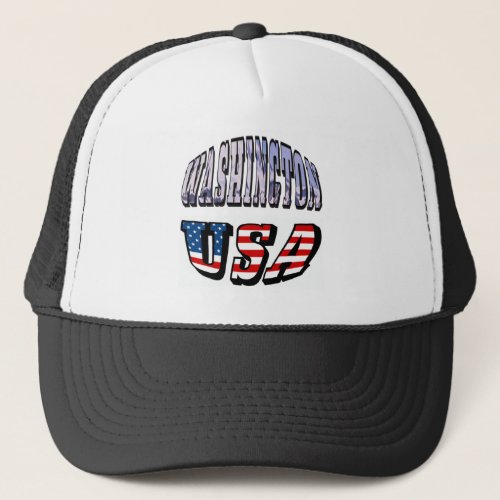 Washington State Picture and USA Text Trucker Hat