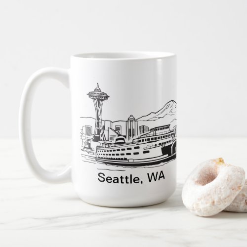 Washington State Seattle Ferry Line Art Coffee Mug