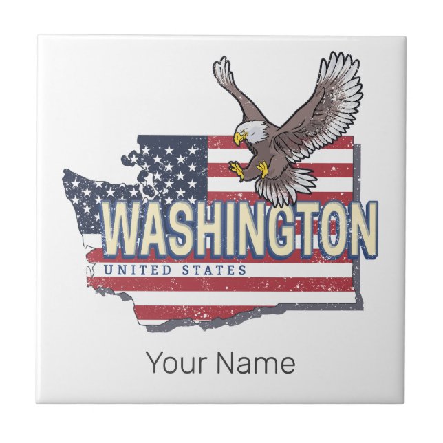 Washington State United States Map USA Souvenir Ceramic Tile (Front)