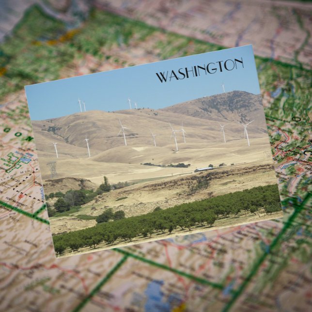 Washington State Vineyards and Wind Farms Travel Postcard (In Situ Map)