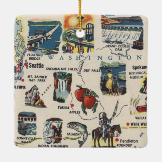 Washington State Vintage Tourist Ceramic Ornament (Back)