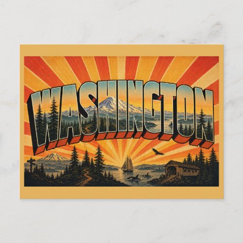 Washington State Volcano Evergreen Forests Art Postcard