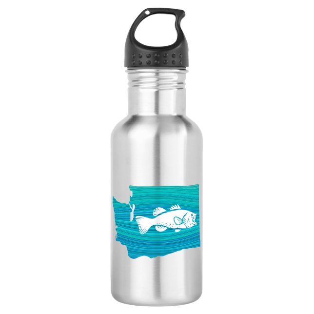 Washington State Wave Fishing Stainless Steel Water Bottle (Front)