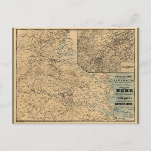 Washington to Richmond Civil War Map 1864 Postcard