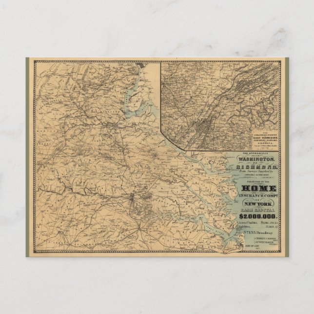 Washington to Richmond Civil War Map (1864) Postcard (Front)