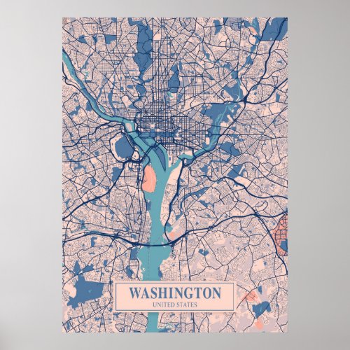 Washington _ United States Breezy City Map  Poster