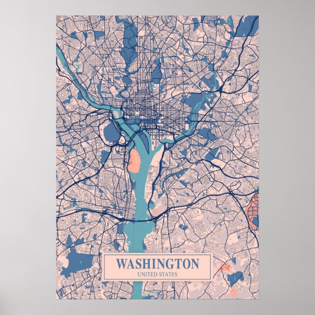 Washington - United States Breezy City Map  Poster (Front)