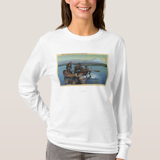 Washington - View of Fishermen Catching a Salmon T-Shirt (Front)