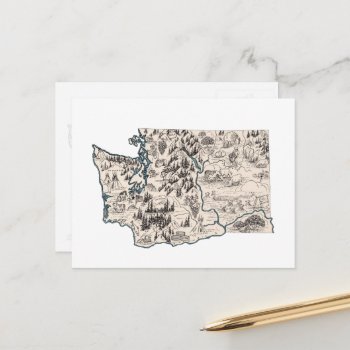 Washington Vintage Picture Map Antique State Chart Postcard by PNGDesign at Zazzle