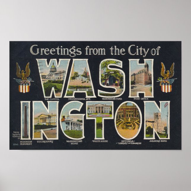 Washington Vintage Travel Postcard Restored Poster (Front)