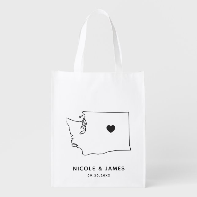 Washington Wedding Welcome Bag Map Tote, Black Bag (Front)